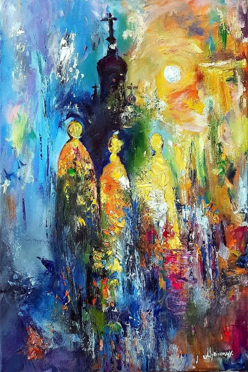 Holy Trinity — original impressionist oil painting by Volodymyr Myriyevskyy, 40 × 60 cm (16″ × 24″)