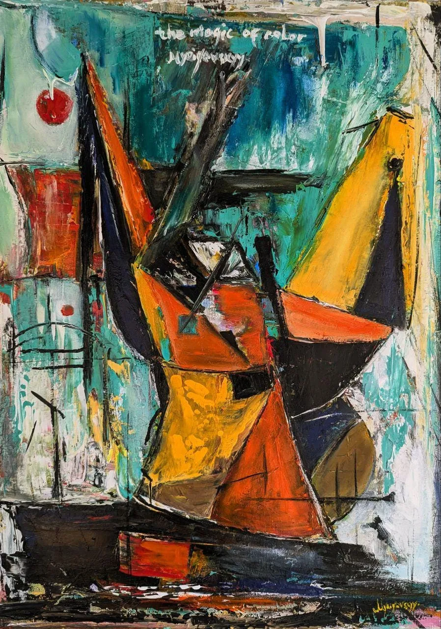 Opinion and Ghost — original impressionist oil painting by Volodymyr Myriyevskyy, 50 × 70 cm (20″ × 28″)