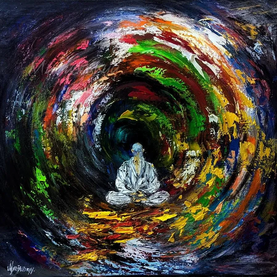 Radiance meditation — original impressionist oil painting by Volodymyr Myriyevskyy, 50 × 50 cm (20″ × 20″)