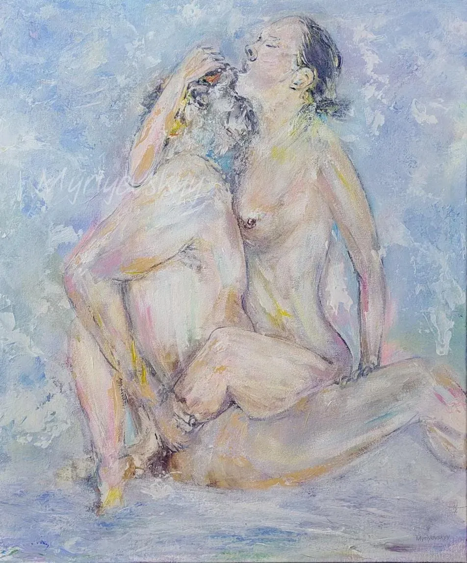 Erotic Oil Painting — original impressionist oil painting by Volodymyr Myriyevskyy, 50 × 60 cm (20″ × 24″)