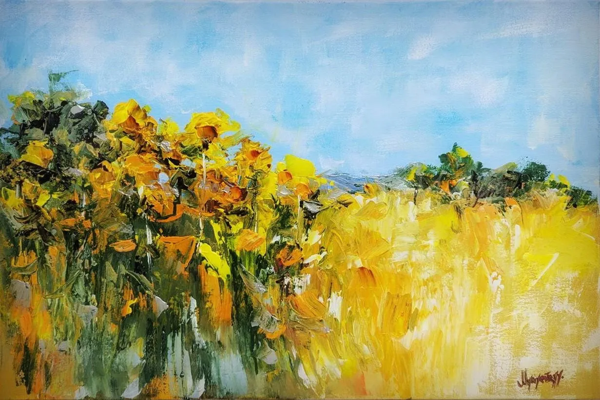 Golden Field — original impressionist oil painting by Volodymyr Myriyevskyy, 60 × 40 cm (24″ × 16″)