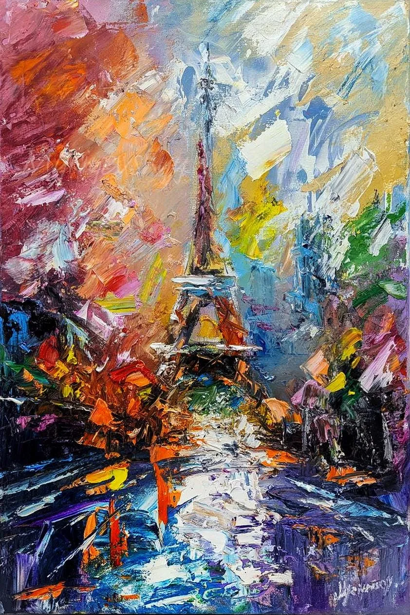 Paris, the City of Lights — original impressionist oil painting by Volodymyr Myriyevskyy, 40 × 60 cm (16″ × 24″)