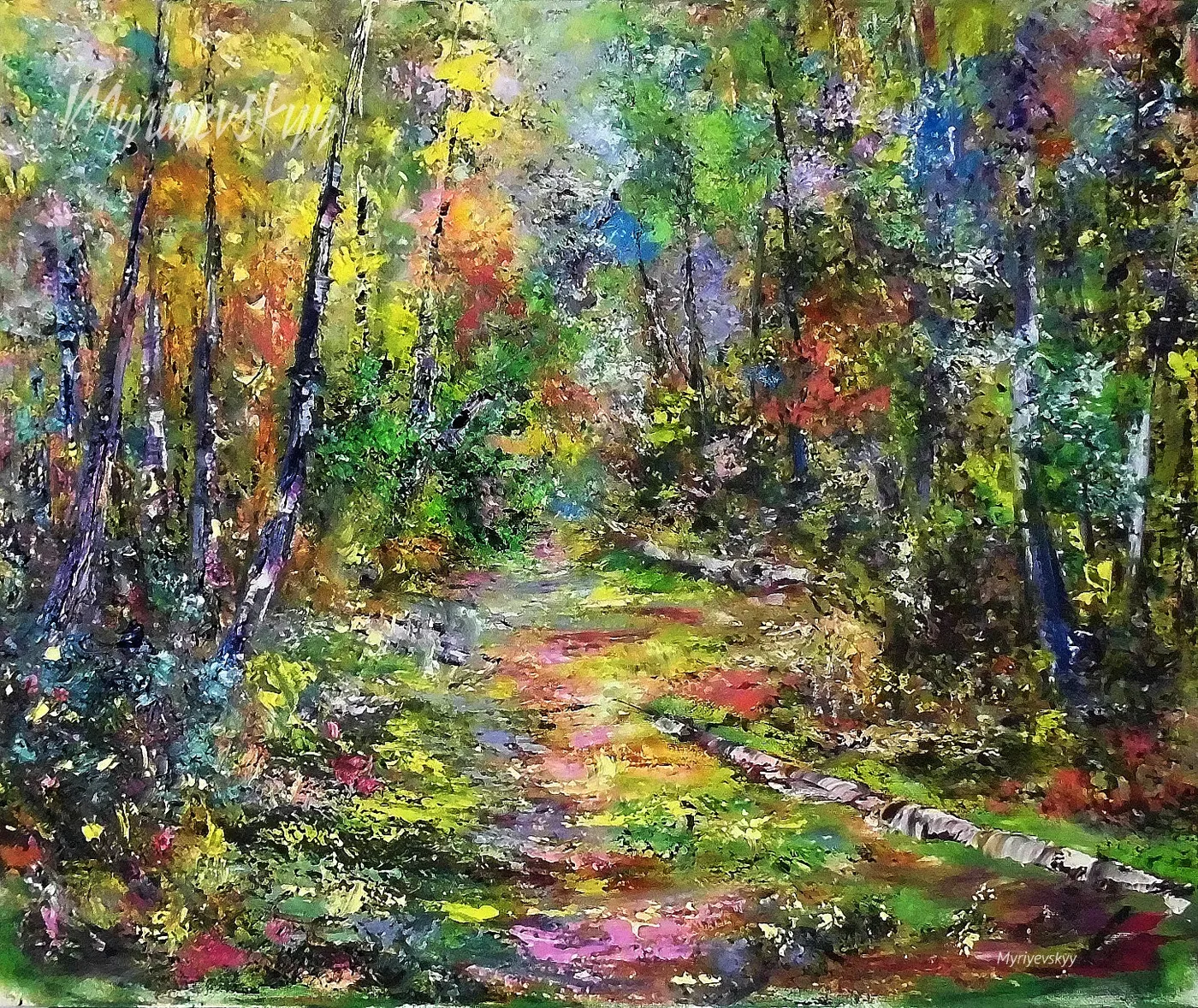 Forest Symphony — original impressionist oil painting by Volodymyr Myriyevskyy, 60 × 50 cm (24″ × 20″)
