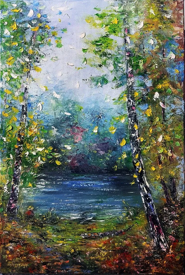 Small fisherman — original impressionist oil painting by Volodymyr Myriyevskyy, 40 × 60 cm (16″ × 24″)