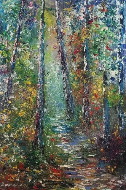 Forest path — original impressionist oil painting by Volodymyr Myriyevskyy, 40 × 60 cm (16″ × 24″)