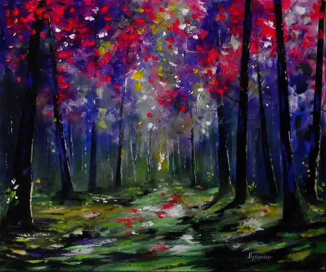 Morning fairy forest — original impressionist oil painting by Volodymyr Myriyevskyy, 60 × 50 cm (24″ × 20″)