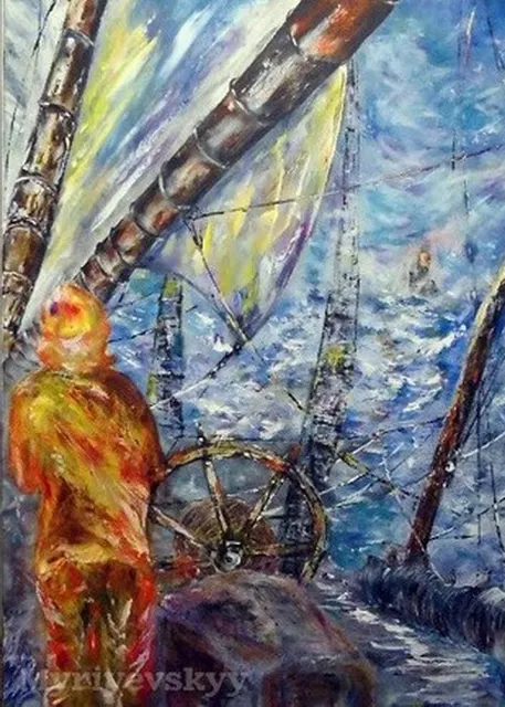 Storm at sea — original impressionist oil painting by Volodymyr Myriyevskyy, 50 × 70 cm (20″ × 28″)