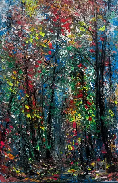 Fairy forest — original impressionist oil painting by Volodymyr Myriyevskyy, 40 × 60 cm (16″ × 24″)