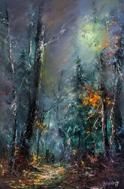 Wanderers Between Worlds — original impressionist oil painting by Volodymyr Myriyevskyy, 40 × 60 cm (16″ × 24″)