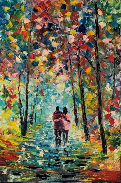 The Walk — original impressionist oil painting by Volodymyr Myriyevskyy, 40 × 60 cm (16″ × 24″)