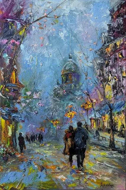 A Wonderful Walk — original impressionist oil painting by Volodymyr Myriyevskyy, 40 × 60 cm (16″ × 24″)