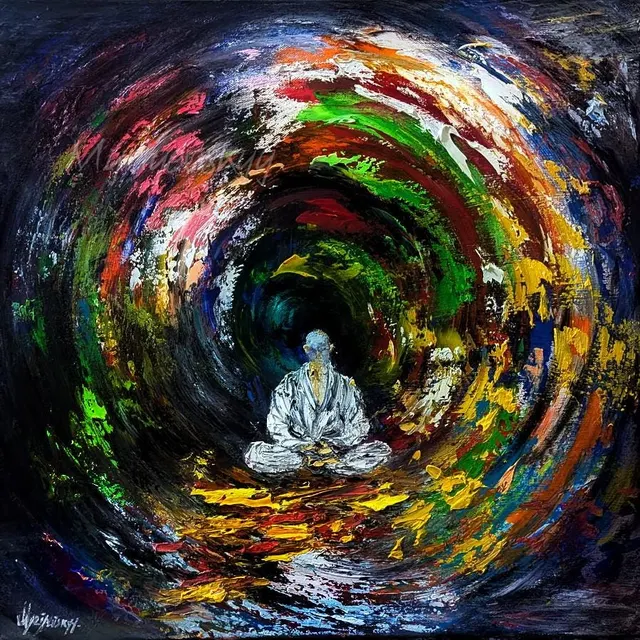 Radiance meditation — original impressionist oil painting by Volodymyr Myriyevskyy, 50 × 50 cm (20″ × 20″)