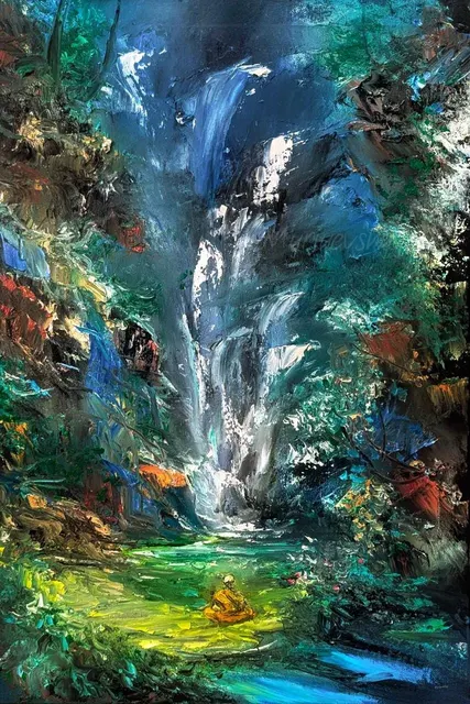 Monk meditating — original impressionist oil painting by Volodymyr Myriyevskyy, 40 × 60 cm (16″ × 24″)