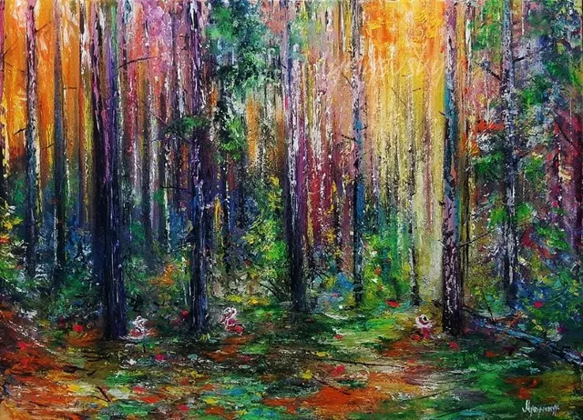 Fairy Tale Forest — original impressionist oil painting by Volodymyr Myriyevskyy, 70 × 50 cm (28″ × 20″)