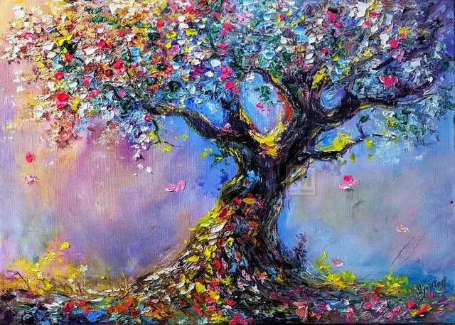 Tree of Life — original impressionist oil painting by Volodymyr Myriyevskyy, 70 × 50 cm (28″ × 20″)
