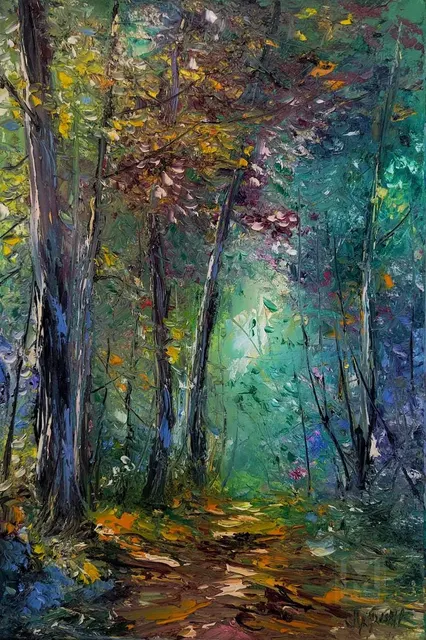 Forest Dream — original impressionist oil painting by Volodymyr Myriyevskyy, 40 × 60 cm (16″ × 24″)