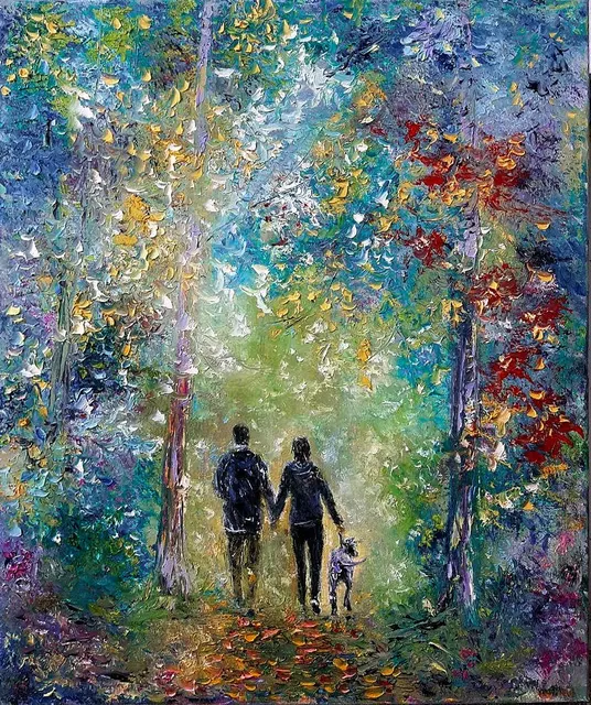 Happy moments — original impressionist oil painting by Volodymyr Myriyevskyy, 50 × 60 cm (20″ × 24″)