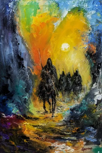 Four Horsemen of the Apocalypse — original impressionist oil painting by Volodymyr Myriyevskyy, 40 × 60 cm (16″ × 24″)