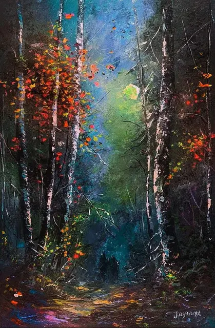 Night Wanderers — original impressionist oil painting by Volodymyr Myriyevskyy, 40 × 60 cm (16″ × 24″)