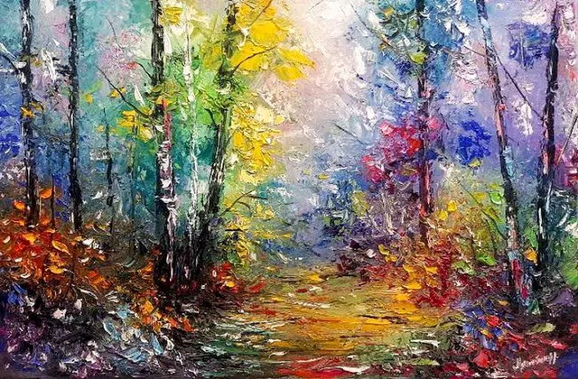 Enchanted Forest Entrance — original impressionist oil painting by Volodymyr Myriyevskyy, 60 × 40 cm (24″ × 16″)