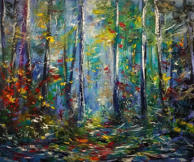 Emerald Forest Light — original impressionist oil painting by Volodymyr Myriyevskyy, 60 × 50 cm (24″ × 20″)