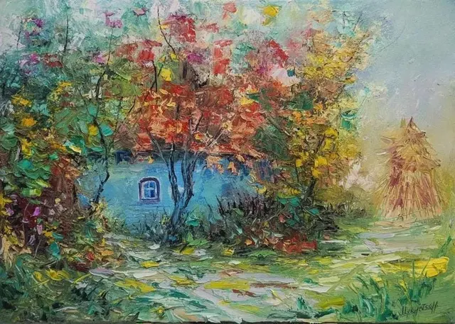 Countryside Landscape — original impressionist oil painting by Volodymyr Myriyevskyy, 70 × 50 cm (28″ × 20″)
