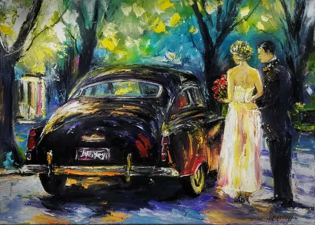 Classic Elegance — original impressionist oil painting by Volodymyr Myriyevskyy, 70 × 50 cm (28″ × 20″)