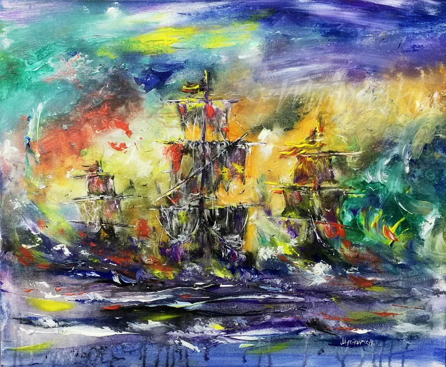 Colorful Seascape — sold original oil painting by Volodymyr Myriyevskyy