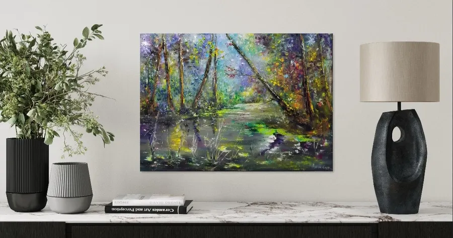 Green Forest Lake Landscape — sold original oil painting by Volodymyr Myriyevskyy