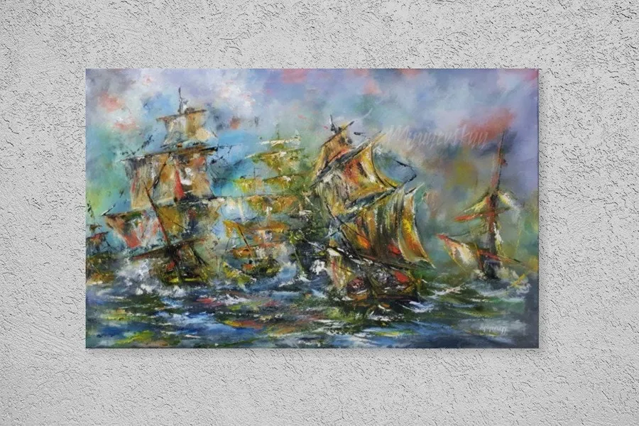 Naval Battle — sold original oil painting by Volodymyr Myriyevskyy