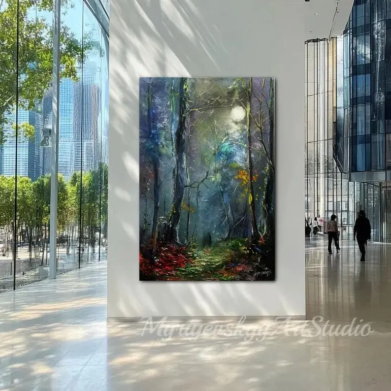 Night Forest Wanderers Under The Moon — sold original oil painting by Volodymyr Myriyevskyy