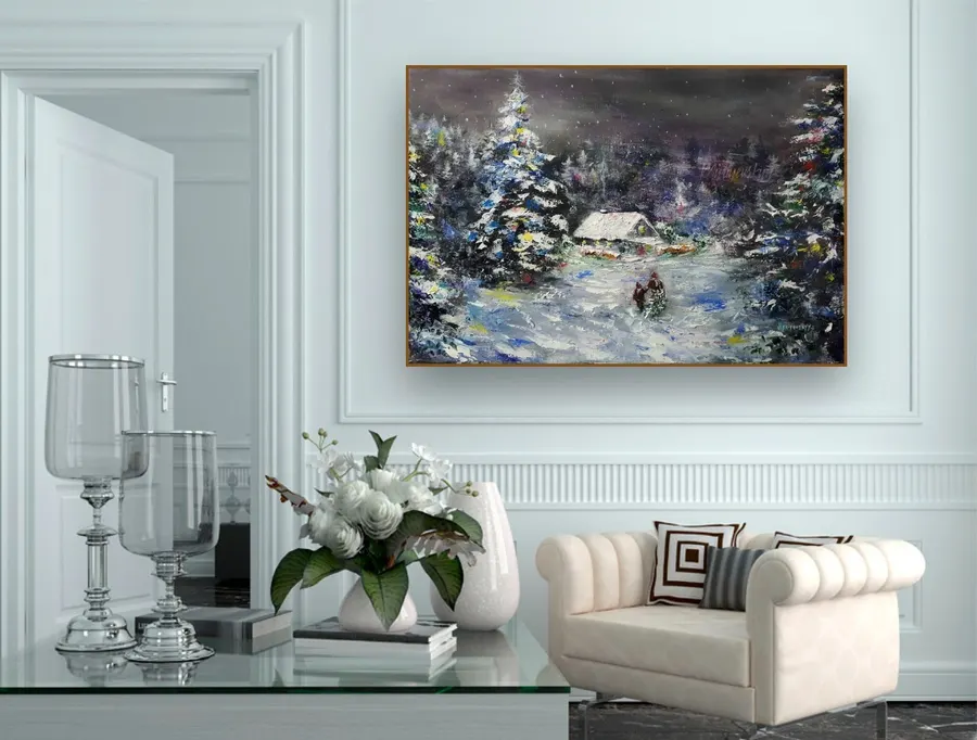 Snow Forest Landscape Impressionist Winter Scene — sold original oil painting by Volodymyr Myriyevskyy
