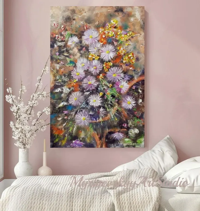 Wild Purple Aster Flower — sold original oil painting by Volodymyr Myriyevskyy