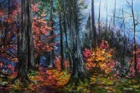 Enchanted Dark Forest — original impressionist oil painting by Volodymyr Myriyevskyy, 60 × 40 cm (24″ × 16″) — photo 1