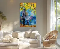 Couple standing by the lake — original impressionist oil painting by Volodymyr Myriyevskyy, 40 × 60 cm (16″ × 24″) — photo 5