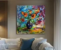 Sunflowers — original impressionist oil painting by Volodymyr Myriyevskyy, 60 × 60 cm (24″ × 24″) — photo 4