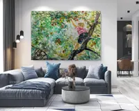 Boy on tree branch reaching for apple — original impressionist oil painting by Volodymyr Myriyevskyy, 70 × 50 cm (28″ × 20″) — photo 3