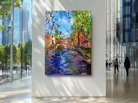 Old Bridge in Bruges — original impressionist oil painting by Volodymyr Myriyevskyy, 50 × 70 cm (20″ × 28″) — photo 2