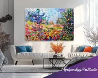 Field of flowers — original impressionist oil painting by Volodymyr Myriyevskyy, 60 × 40 cm (24″ × 16″) — photo 6