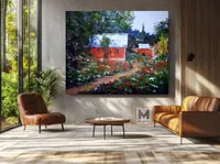 Poppy field with house — original impressionist oil painting by Volodymyr Myriyevskyy, 60 × 50 cm (24″ × 20″) — photo 3