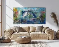 Dolphins — original impressionist oil painting by Volodymyr Myriyevskyy, 80 × 40 cm (31″ × 16″) — photo 6
