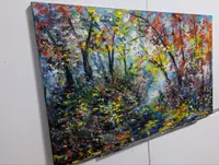 Autumn forest — original impressionist oil painting by Volodymyr Myriyevskyy, 80 × 50 cm (31″ × 20″) — photo 5