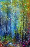 Enchanted Forest in Blue Shadow — original oil painting by Volodymyr Myriyevskyy