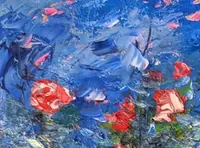 Summer Garden Roses — original impressionist oil painting by Volodymyr Myriyevskyy, 70 × 50 cm (28″ × 20″) — photo 5