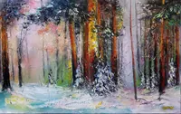 Snow forest — original impressionist oil painting by Volodymyr Myriyevskyy, 80 × 50 cm (31″ × 20″) — photo 1
