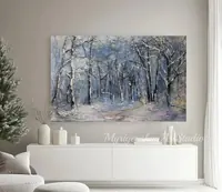 Winter Forest in Blue and Pink — original impressionist oil painting by Volodymyr Myriyevskyy, 80 × 50 cm (31″ × 20″) — photo 3