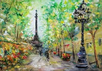 La Rambla, Columbus Monument (Barcelona) — original oil painting by Volodymyr Myriyevskyy