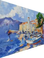 Mediterranean coastal village — original impressionist oil painting by Volodymyr Myriyevskyy, 70 × 50 cm (28″ × 20″) — photo 3