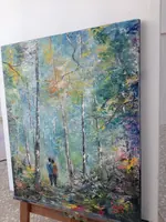 Romantic Stroll Among the Birches — original impressionist oil painting by Volodymyr Myriyevskyy, 50 × 60 cm (20″ × 24″) — photo 6