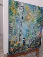 Romantic Stroll Among the Birches — original impressionist oil painting by Volodymyr Myriyevskyy, 50 × 60 cm (20″ × 24″) — photo 7